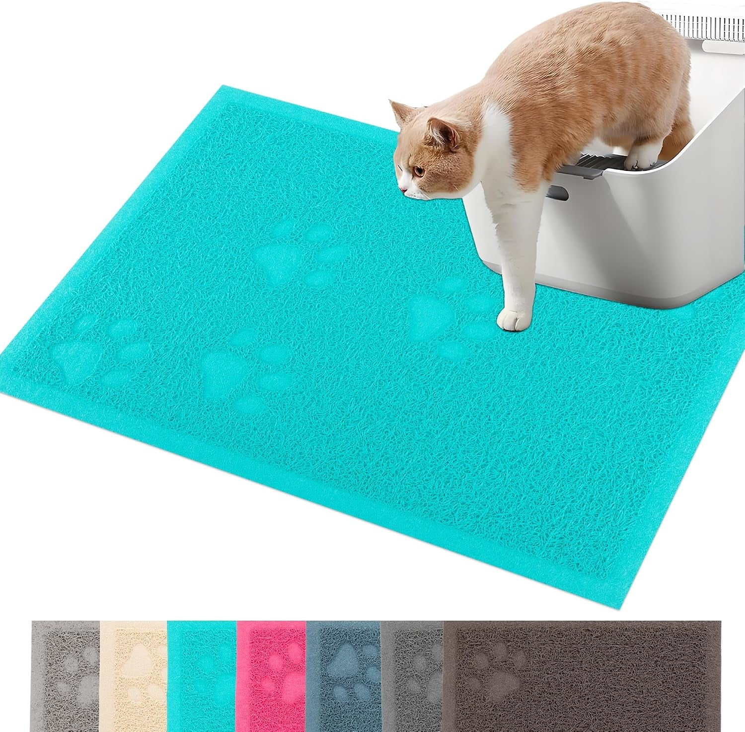 Cat Litter Box Mat for Floor Litter Trapping Mat Non-Slip Backing, Scatter Control, Easy Clean, Water Resistant, Soft on Paws (15.75" X 11.75",Lake Blue)